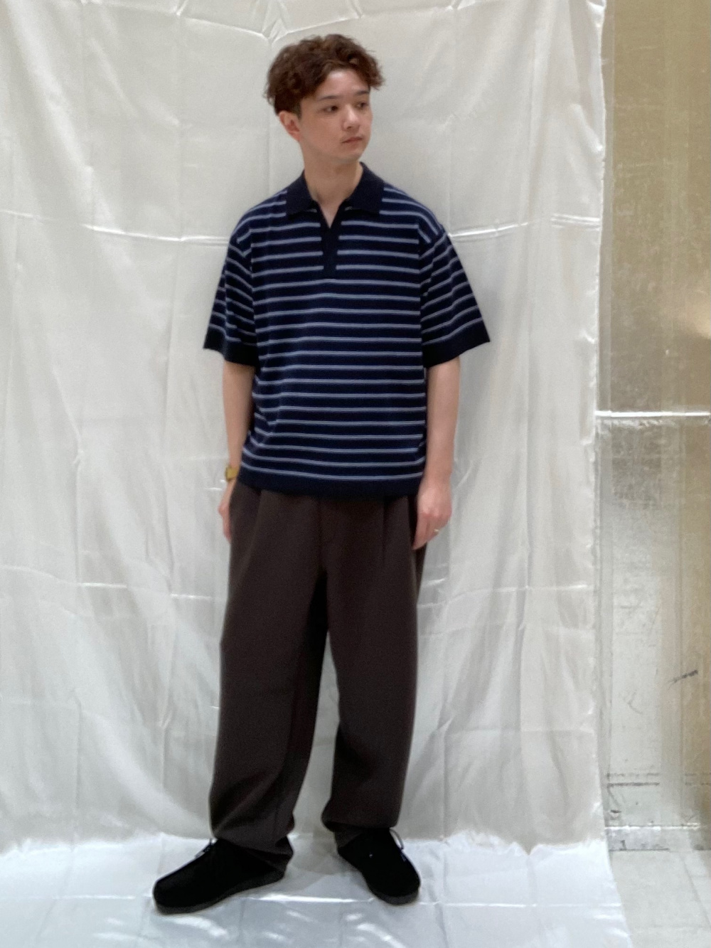 Washable Knitted Striped Polo Shirt/Halfslv、Dry Zip Up Jacket