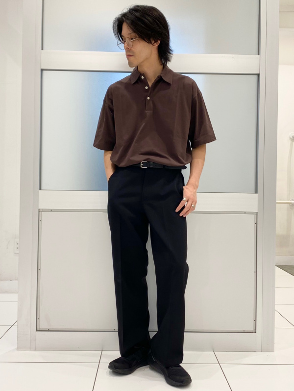 スウェT(5分袖)(ラガー)(バイカラー)、ワイドストレートスラックスの