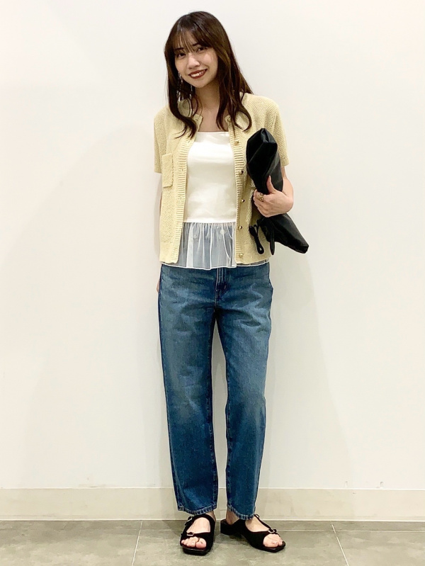 コットンクルーネックT、ストレートアンクルジーンズ PFの