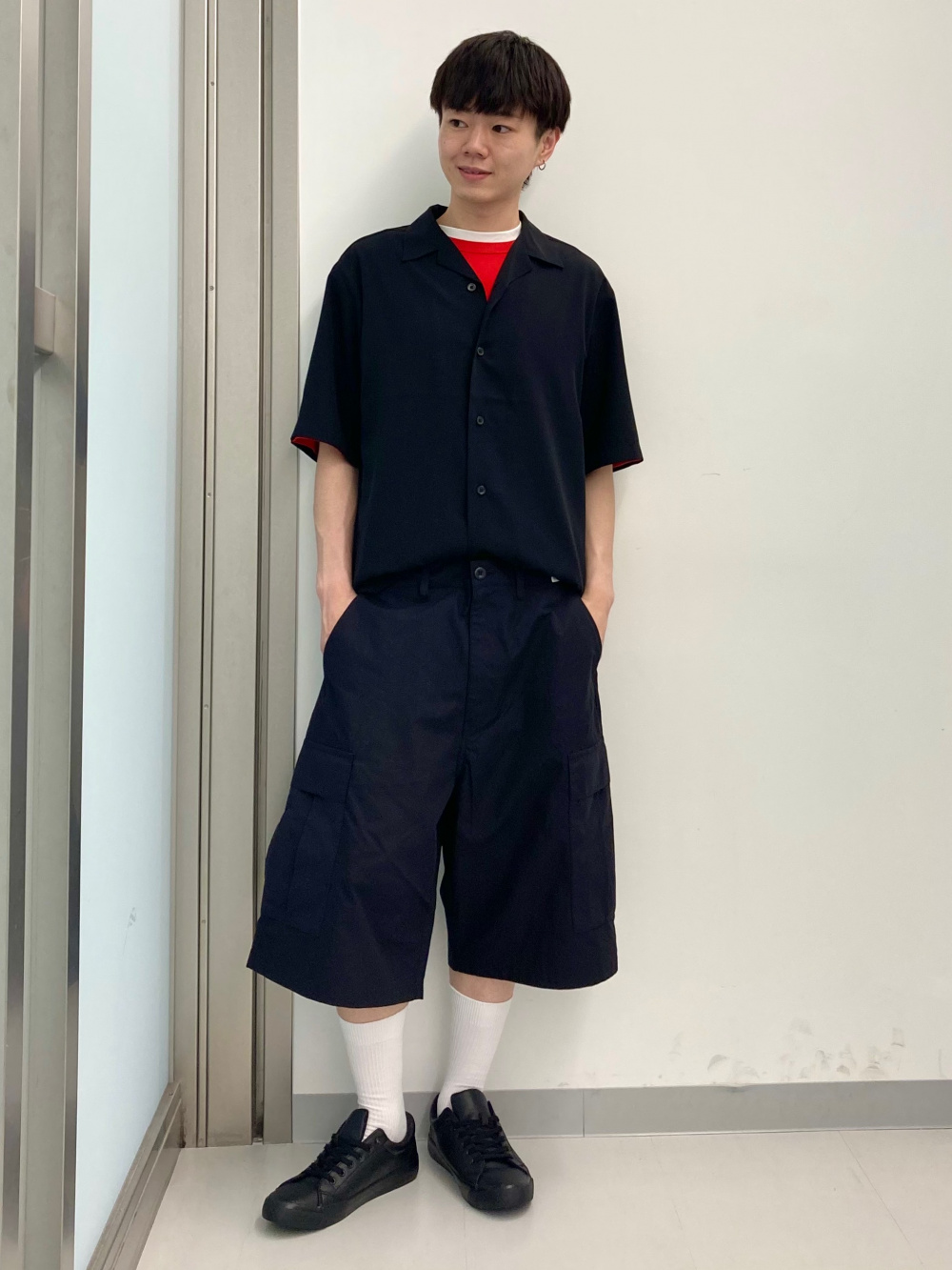Washable Knitted T-Shirt/HalfSlv、Chino Pleated Barrel Pants/Q
