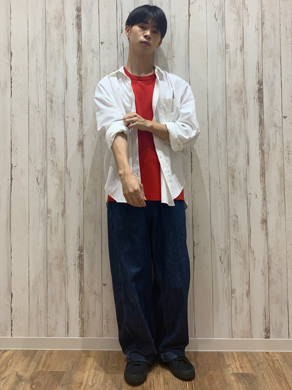Washable Knitted T-Shirt/HalfSlv、Chino Pleated Barrel Pants/Q