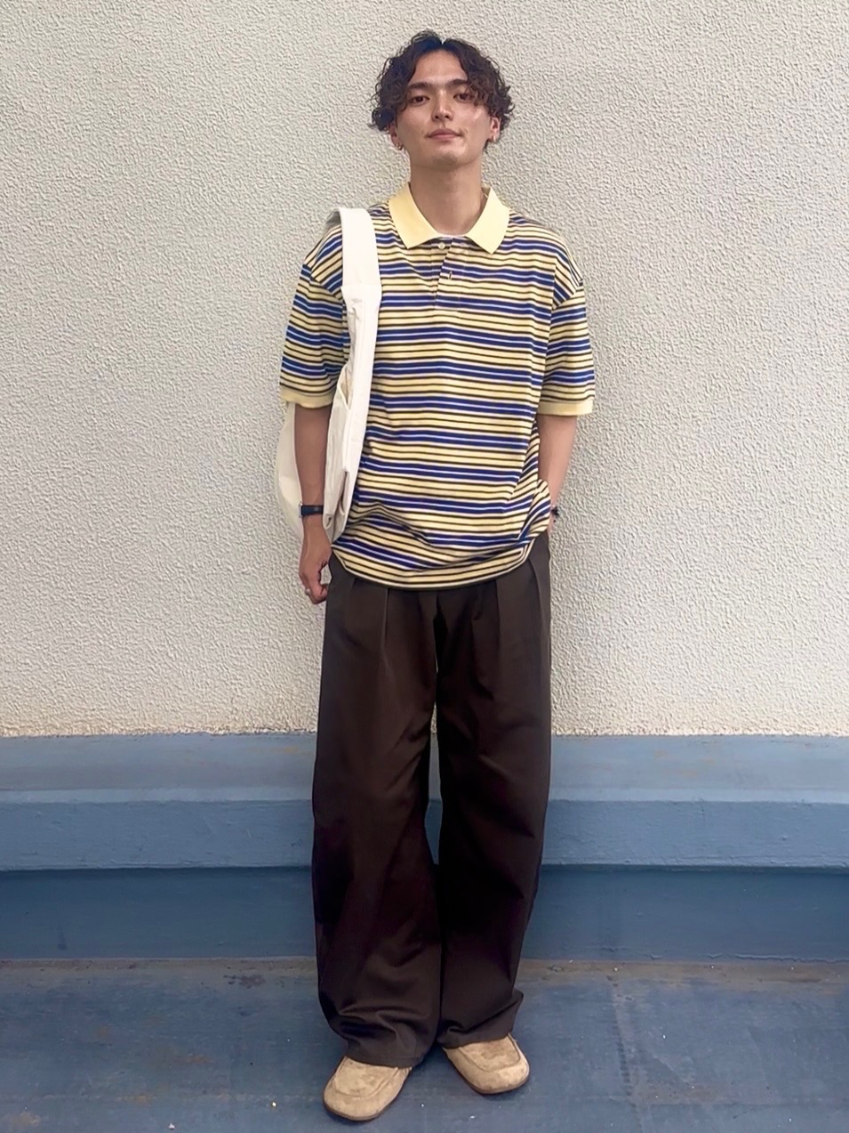 Washable Knitted T-Shirt/HalfSlv、Chino Pleated Barrel Pants/Q