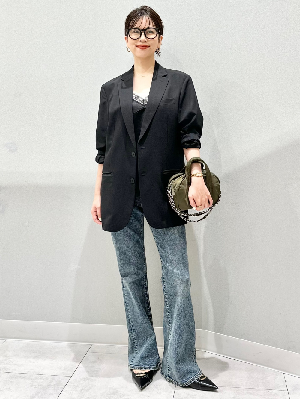 Denim Oversized Work Shirt/HalfSlv、Satin Relaxed Pants」| GU的穿