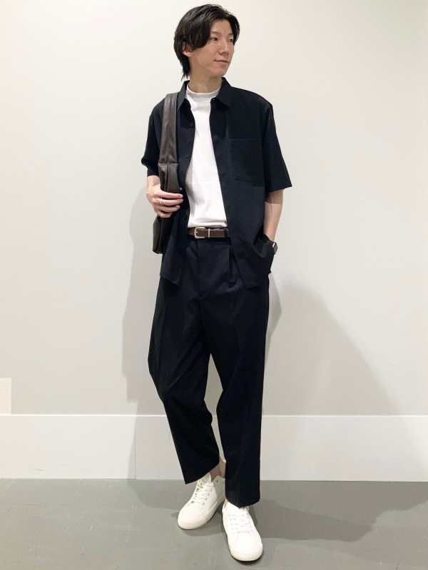 ドライフライフロントシャツ(5分袖)、スーパーワイドカーゴパンツの