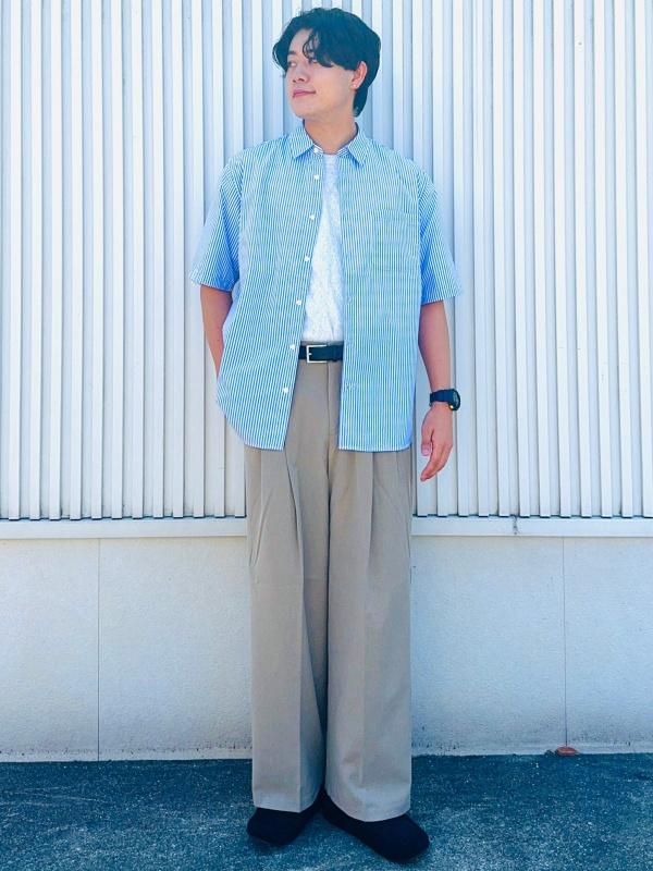 Lacy Stitch Knitted Shirt/Halfslv、Pleated Wide Pants/MN」的穿搭
