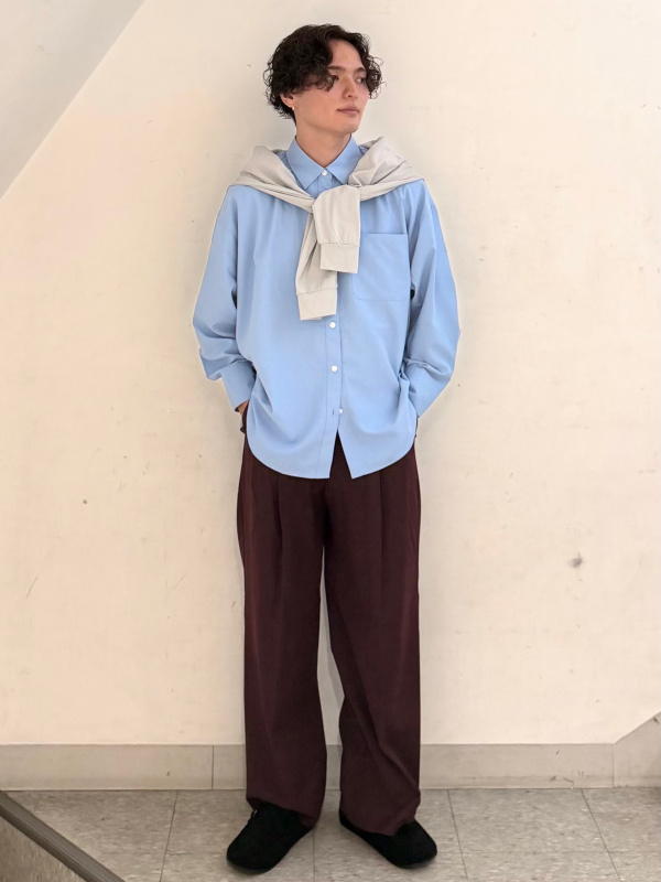 Lacy Stitch Knitted Shirt/Halfslv、Pleated Wide Pants/MN」的穿搭