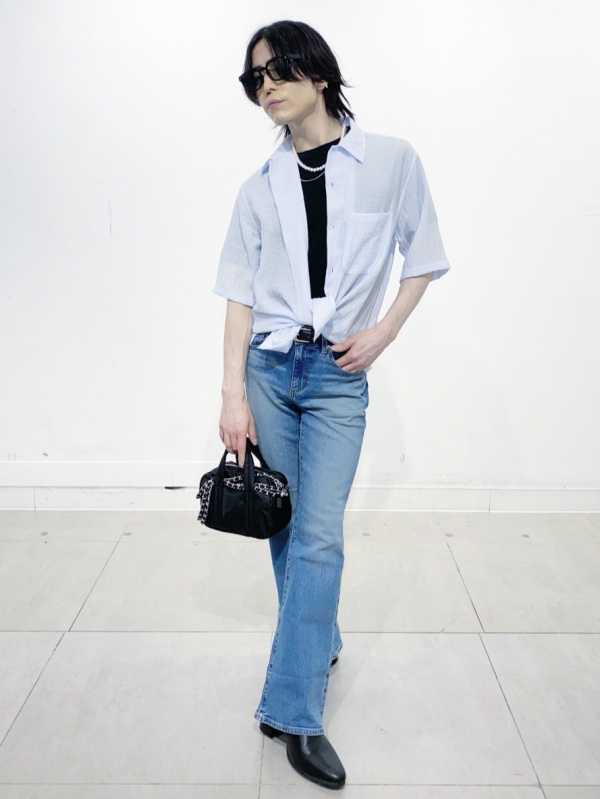 Imitation Pearl Necklace、Textured Shirt/HalfSlv」的穿搭靈感｜GU
