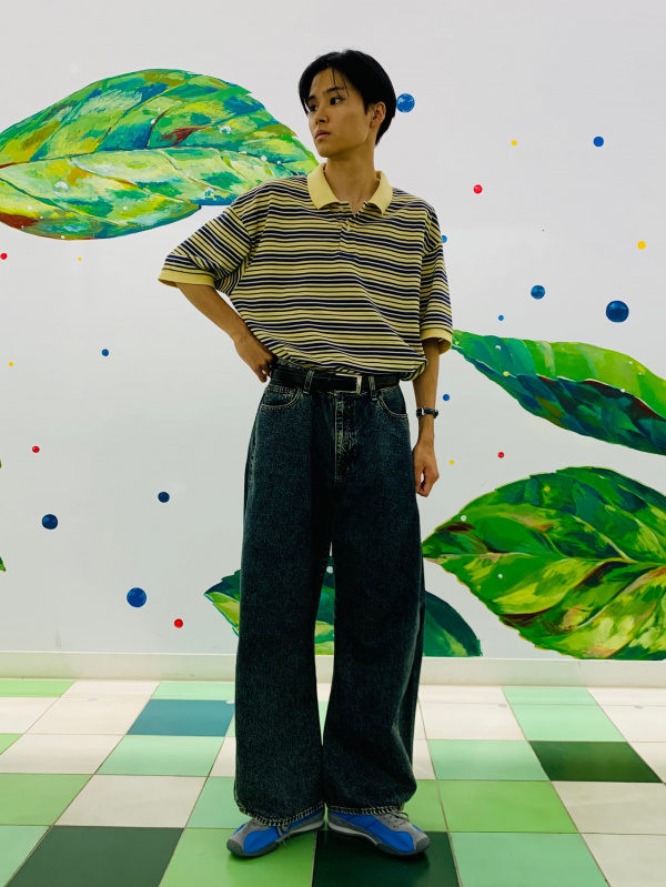 デニムオーバーサイズシャツ PF、チノワイドストレートパンツ CLの