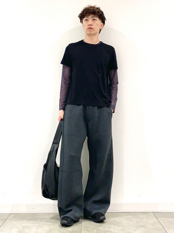 デニムオーバーサイズシャツ PF、チノワイドストレートパンツ CLの