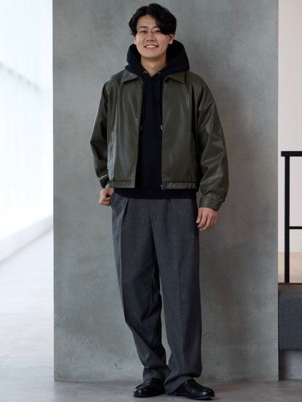 スウェット ブルゾン レザー CREW SWEAT LEATHER JACKET MAKES A MAN