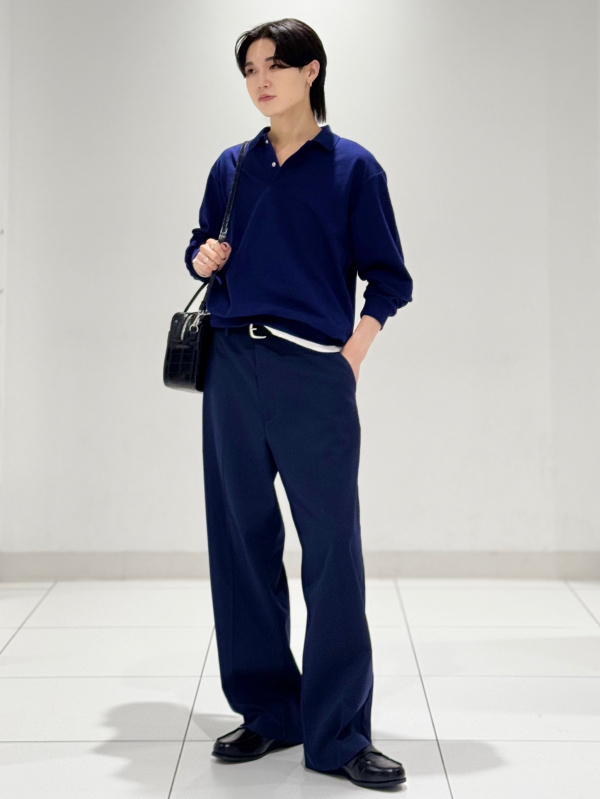 Wide Straight Slacks/MN、Fine Gauge Knit Crew Neck Sweater/MN」的