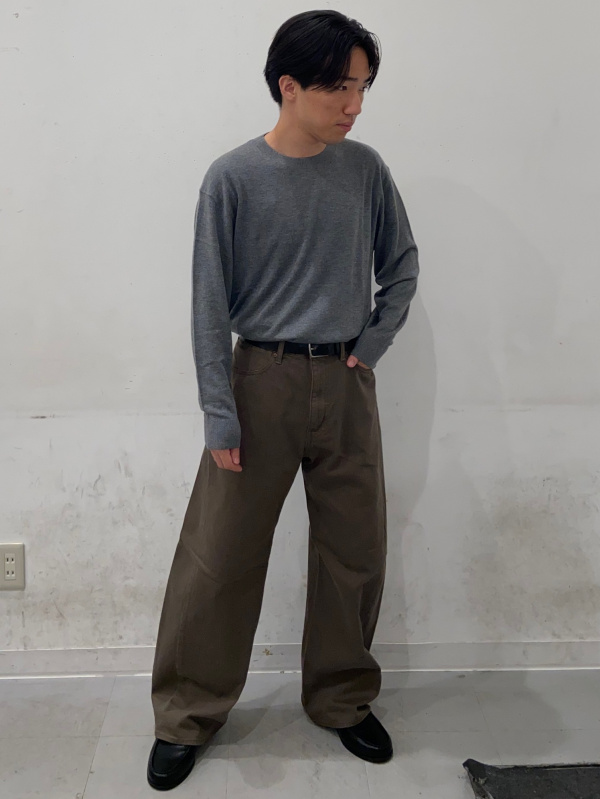 Wide Straight Slacks/MN、Fine Gauge Knit Crew Neck Sweater/MN」的