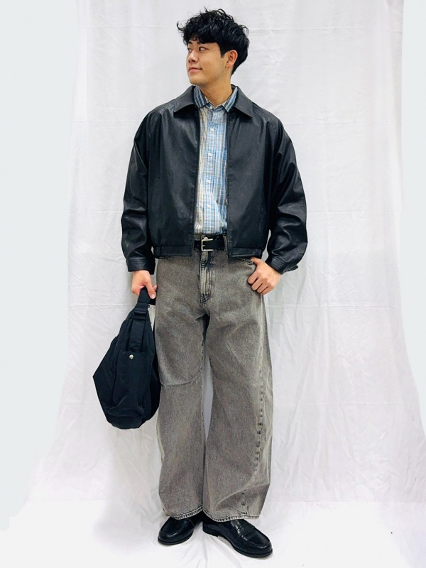 小物 GU Faux Leather Zip Jacket/MN、Easy Care Broadcloth Shirt/Striped/CL
