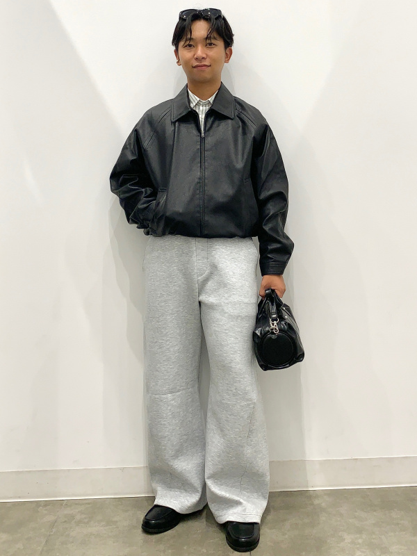 小物 GU Faux Leather Zip Jacket/MN、Easy Care Broadcloth Shirt/Striped/CL