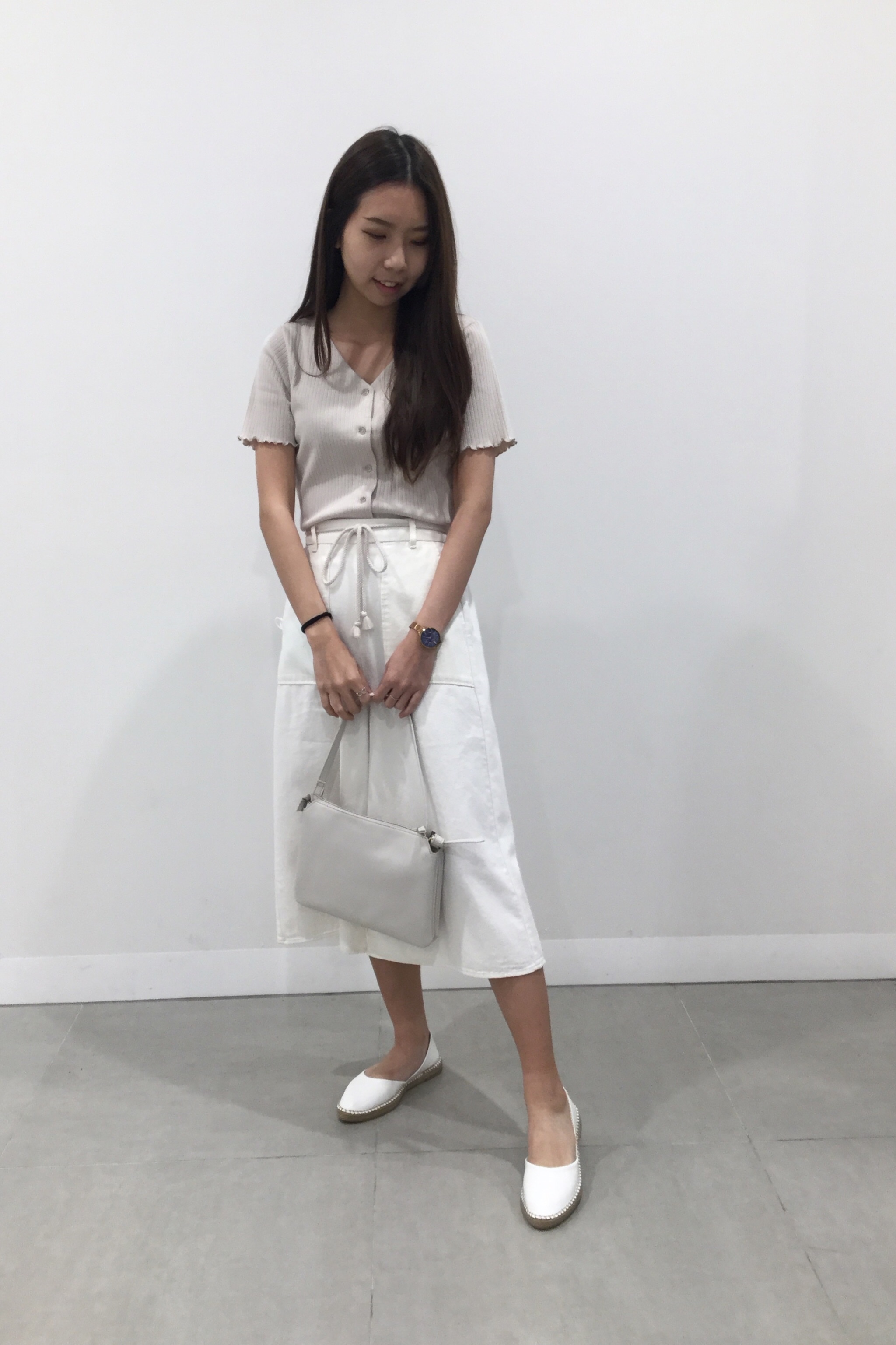 リブメロークロップドカーディガン 半袖 とデニムロープベルトガウチョパンツ Xのコーデ Gu公式 Styling Book