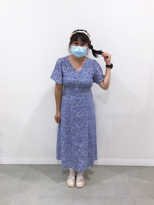 GU公式 | フラワーVネックフレアスリーブワンピース(半袖)