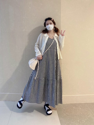 Gu公式 ギンガムチェックティアードキャミソールワンピースntq E ファッション通販サイト