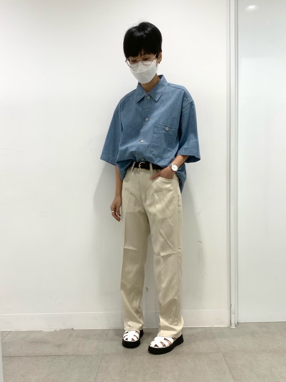 ワッフルヘンリーネックミニT(半袖)(丈43.5cm～50cm)、ウィンド