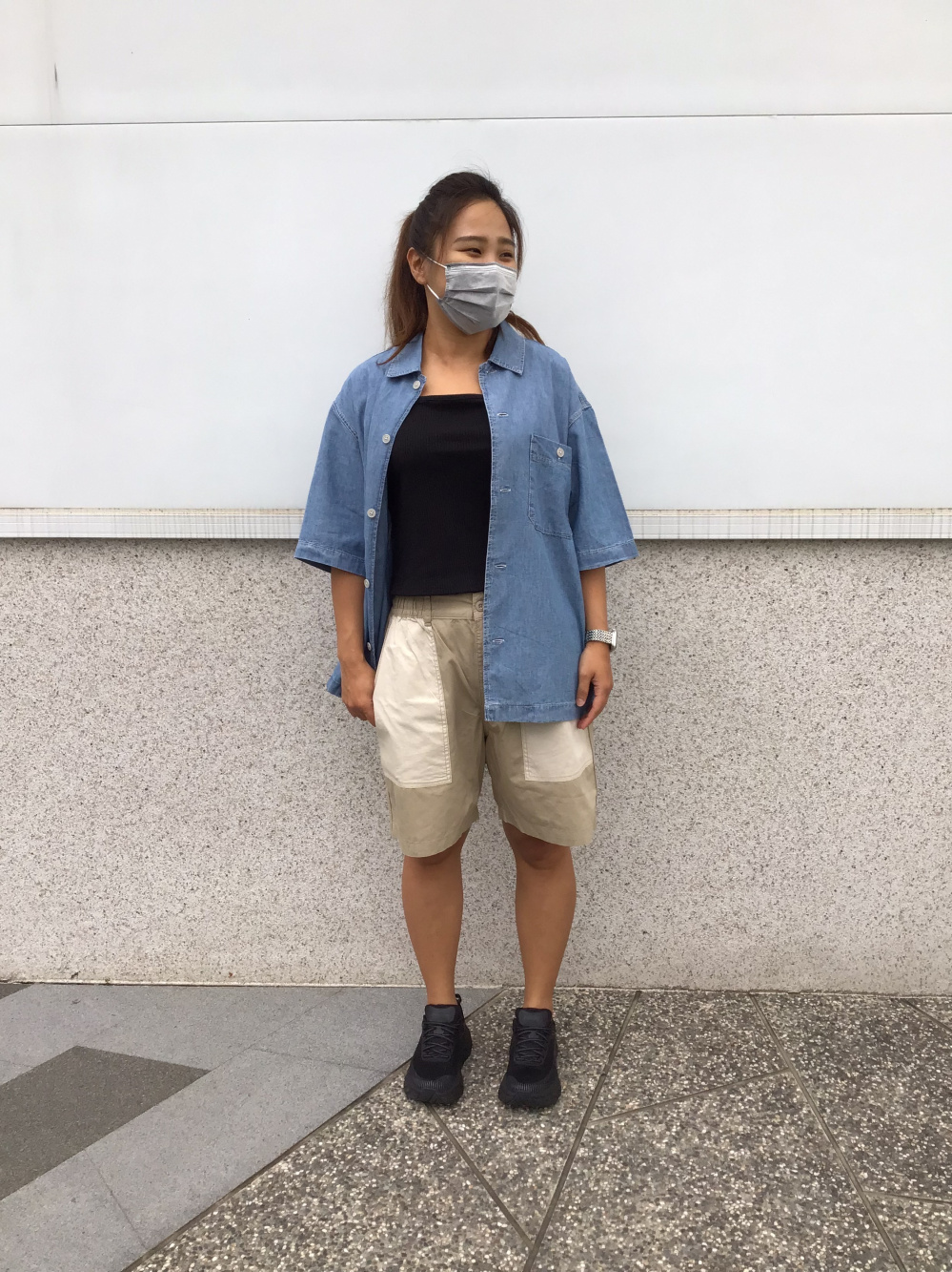 ヘンリーネックシャツ 半袖 リラックス ルーズフィット 夏コーデ ワッフルヘンリーネックミニT(半袖)(丈43.5cm～50cm)、ウィンド