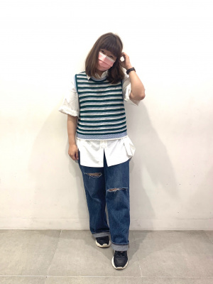 GU公式 | 透かし編みボーダーセーター(ノースリーブ)