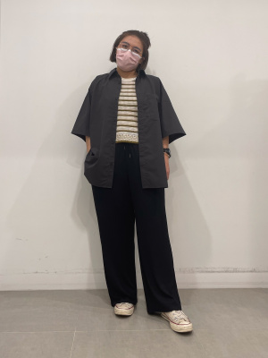 GU公式 | 透かし編みボーダーセーター(ノースリーブ)