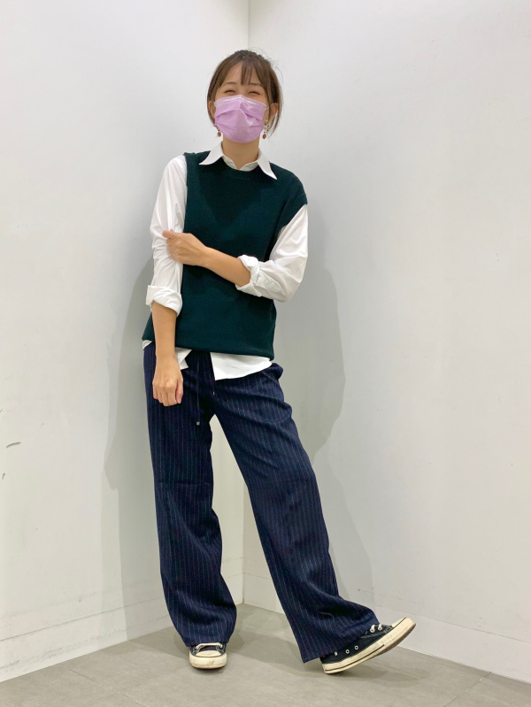 プルオンパンツ(ストライプ)(セットアップ可能)（レディース）の着用