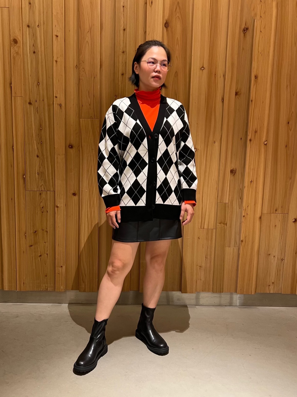 ユミちゃん様マークアンドロナ 長袖タートル カモフラ ゴールドスカル 文字 ブラ ブラフィールキャミソール、アーガイルオーバーサイズ