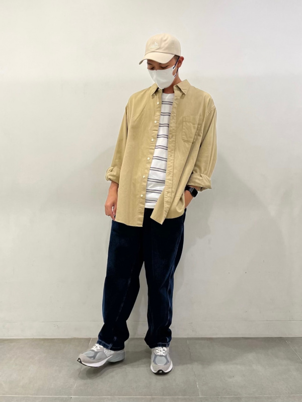 ツイルオーバーサイズシャツ(長袖)、プルオンパンツ(丈長め79.5cm)の
