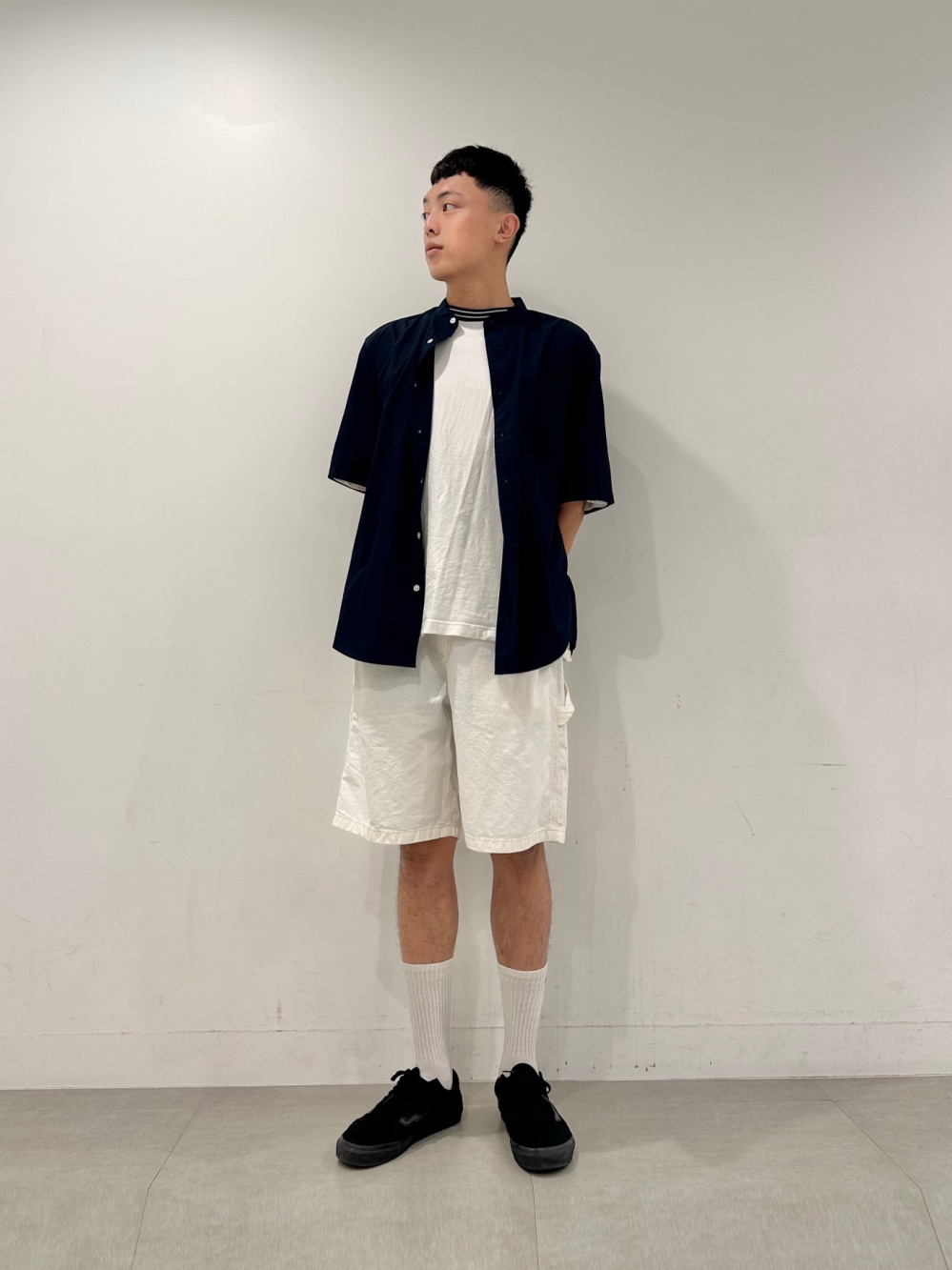 デニムペインターハーフパンツOSB+EC、ボリュームソールグルカサンダル