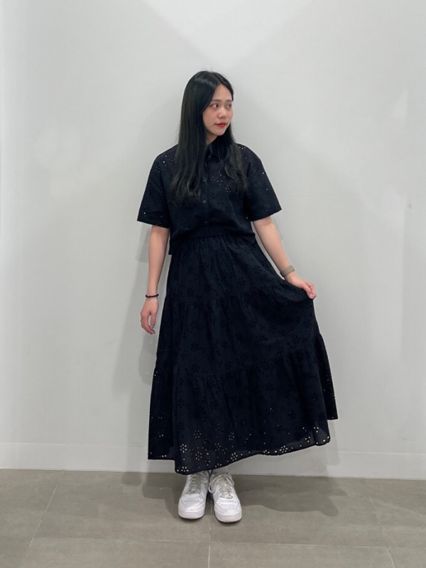 コットンレースクロップドシャツ(5分袖)+E（レディース）の着用