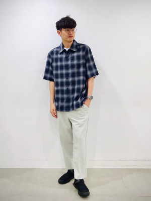 GU公式 | オンブレチェックシャツ(5分袖)