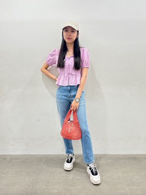 GU公式 | コットンレースリボンブラウス(半袖)YT+E