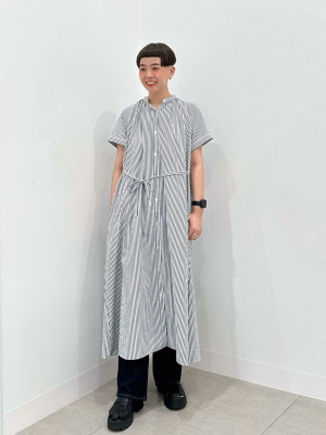 GU公式 | ストライプバンドカラーシャツワンピース(半袖)