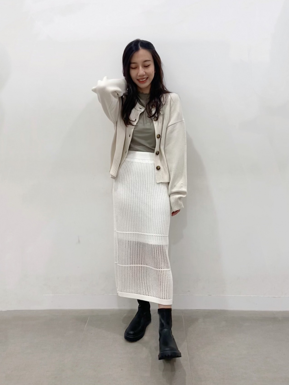 オーバーサイズノースリーブTNT+E、メッシュナローニットスカート