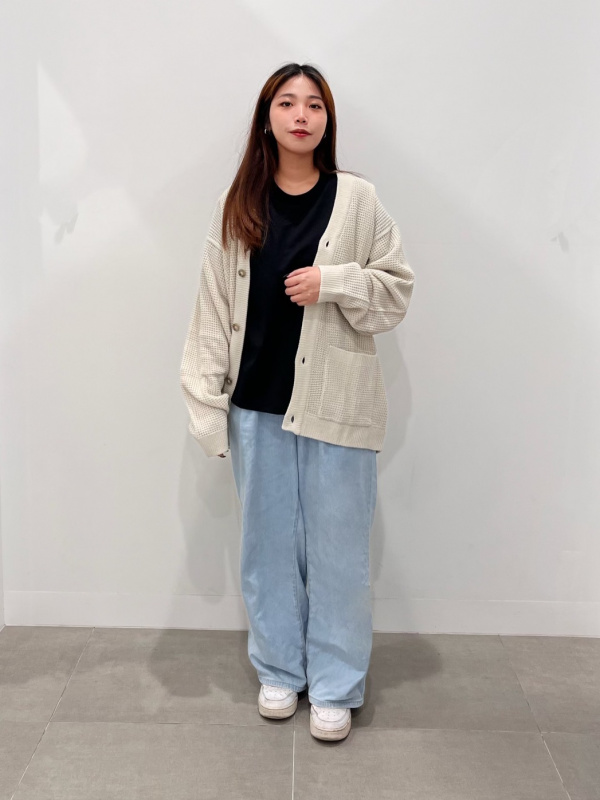 パフスリーブブラウス(5分袖)Q、ライトデニムワイドパンツ(丈標準69.0