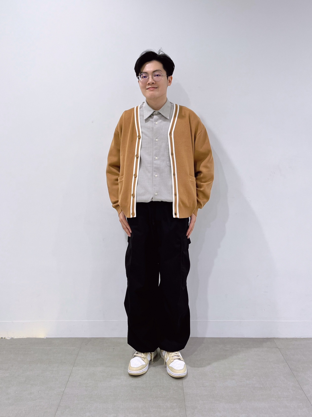 ケーブルクルーネックカーディガン(長袖)、ブラッシュドオーバー