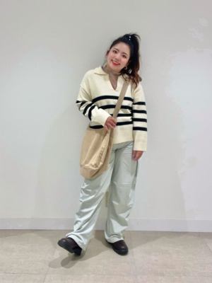 TTD 【⭐︎310様⭐︎】【美品・数量限定】 GU公式 | パフィータッチスキッパーポロセーター(長袖)(ボーダー)