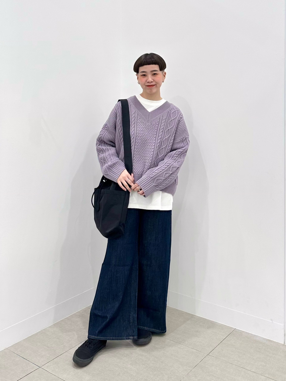 ケーブルVネックセーター(長袖)(セットアップ可能)、ケーブルニット