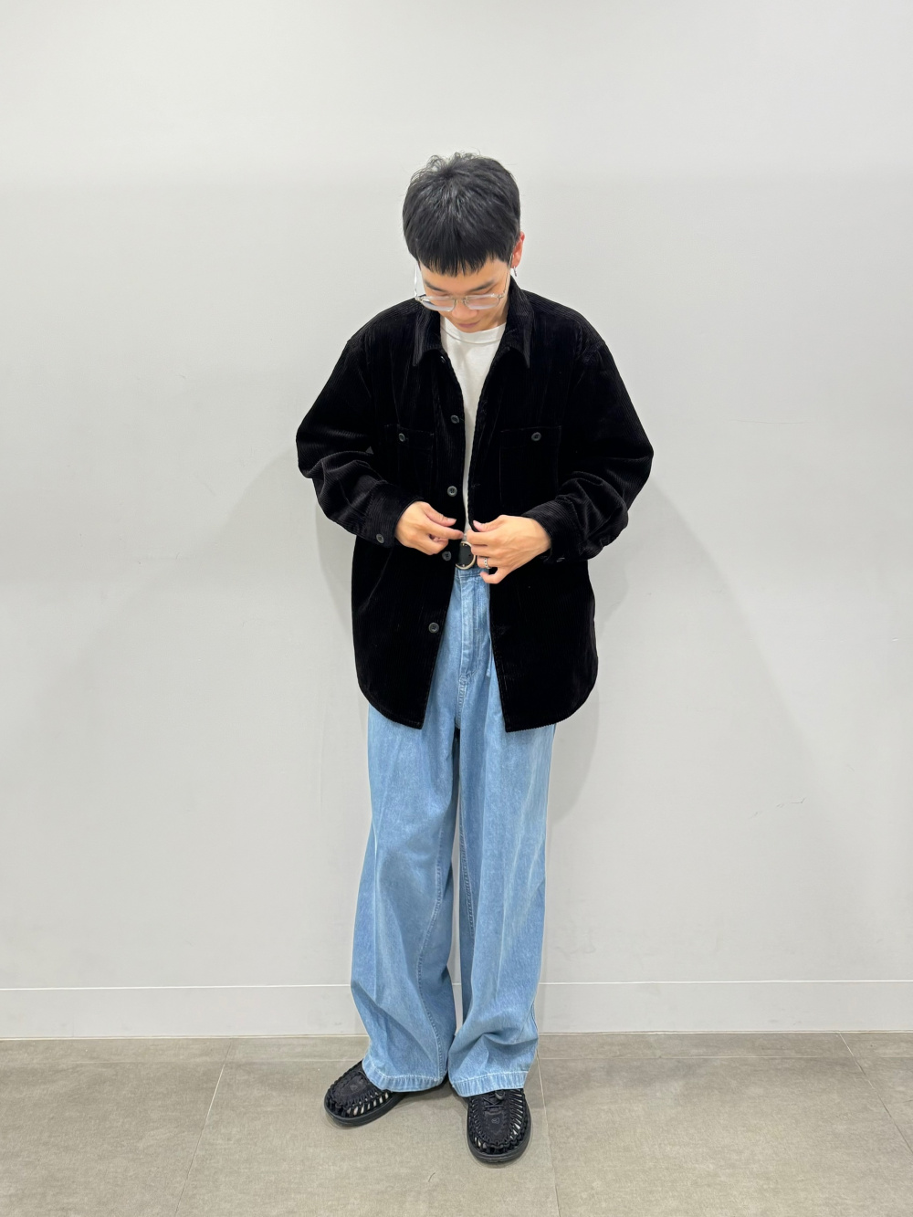 フランネルチェックシャツ(長袖)A、スーパーバギーデニム