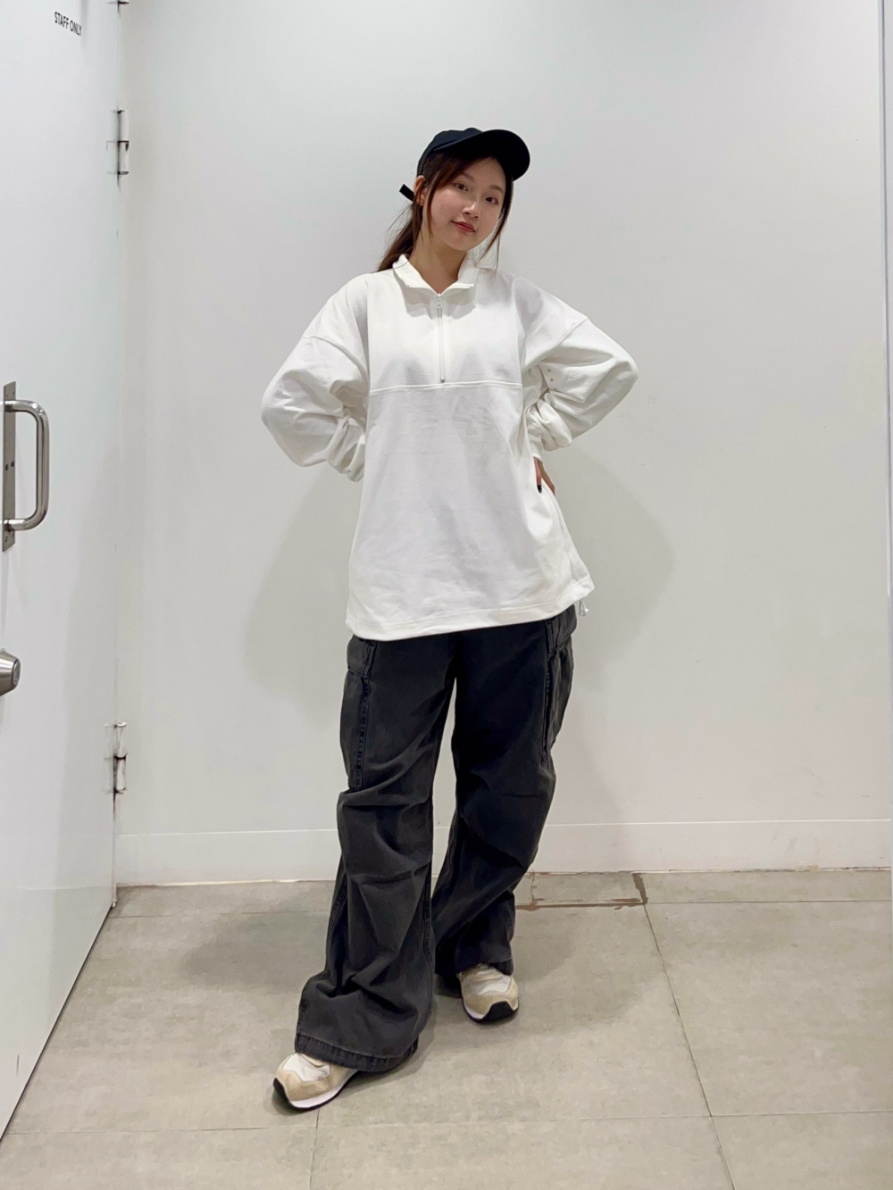 セットアップ ハーフジップ ワイドパンツ リラックス L2538 ヘビーウェイトオーバーサイズハーフジッププルオーバーT(長袖