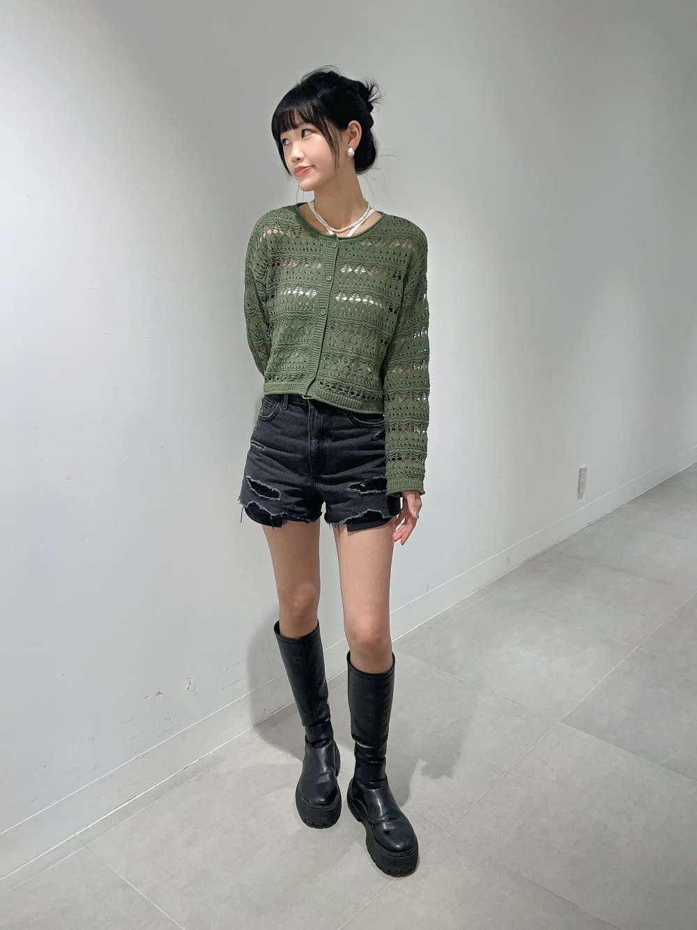 透かし編みカーディガン(長袖)、ブラフィールクロップド 透かし編みカーディガン(長袖)、ブラフィールクロップド