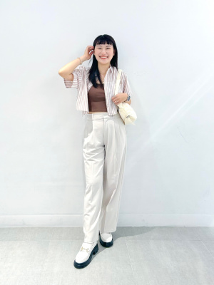 GU公式 | リネンブレンドクロップドシャツ(半袖)(ストライプ)