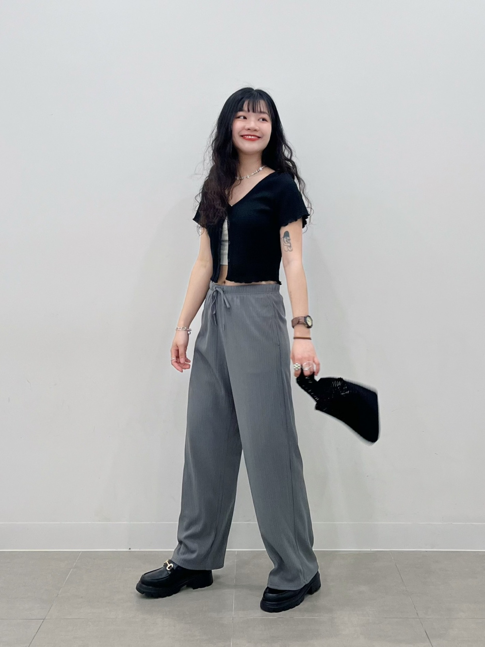 ケーブルクルーネックカーディガン(長袖)、シアープリント