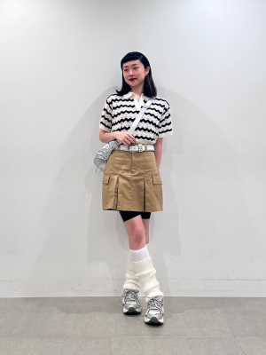 はるか品 GU公式 | 透かし編みスキッパーポロセーター(半袖)(ボーダー)