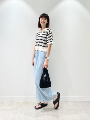 はるか品 GU公式 | 透かし編みスキッパーポロセーター(半袖)(ボーダー)