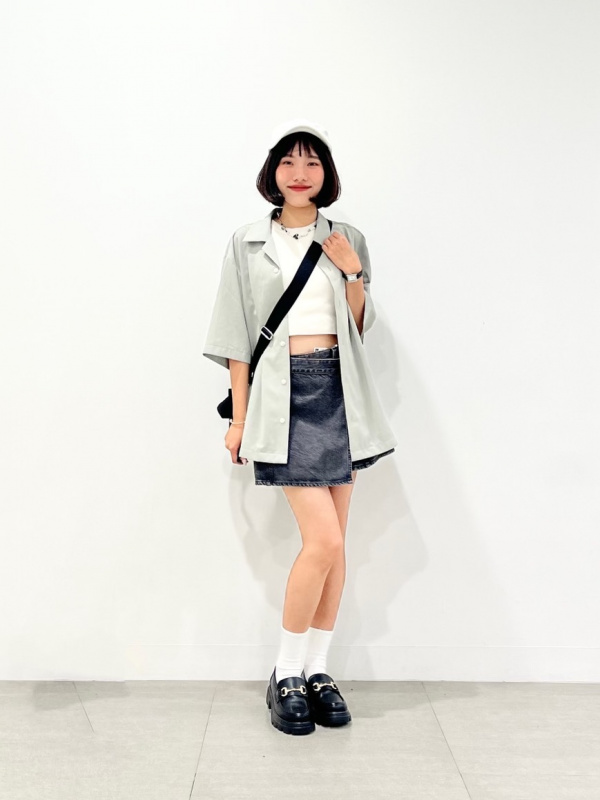 リブスクエアネックニットタンクトップ、シアークルーネックT