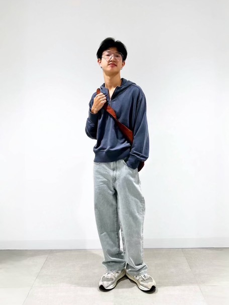 ウォッシュドスウェットハーフジップパーカ、デニムラップスコート」の