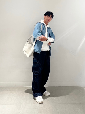 GU公式 | ライトデニムオーバーサイズワークシャツ(5分袖)