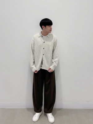 楽一番公式専用 GU公式 | 透かし編みニットポロカーディガンNT+E