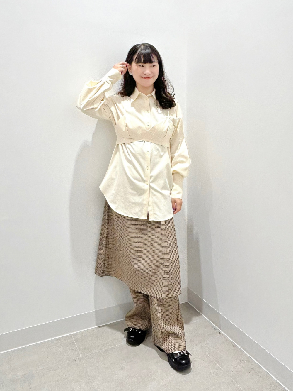 Quilted Jacket/Checked by rokh、Bustier Combination Shirt by rokh」| GU的穿搭理念